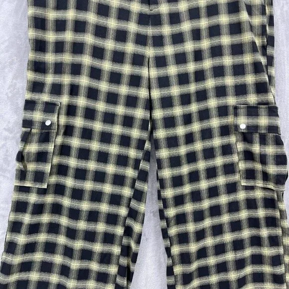 Hot Topic Yellow Black Plaid Wide Leg Cargo Pants Punk Goth Retro Y2K